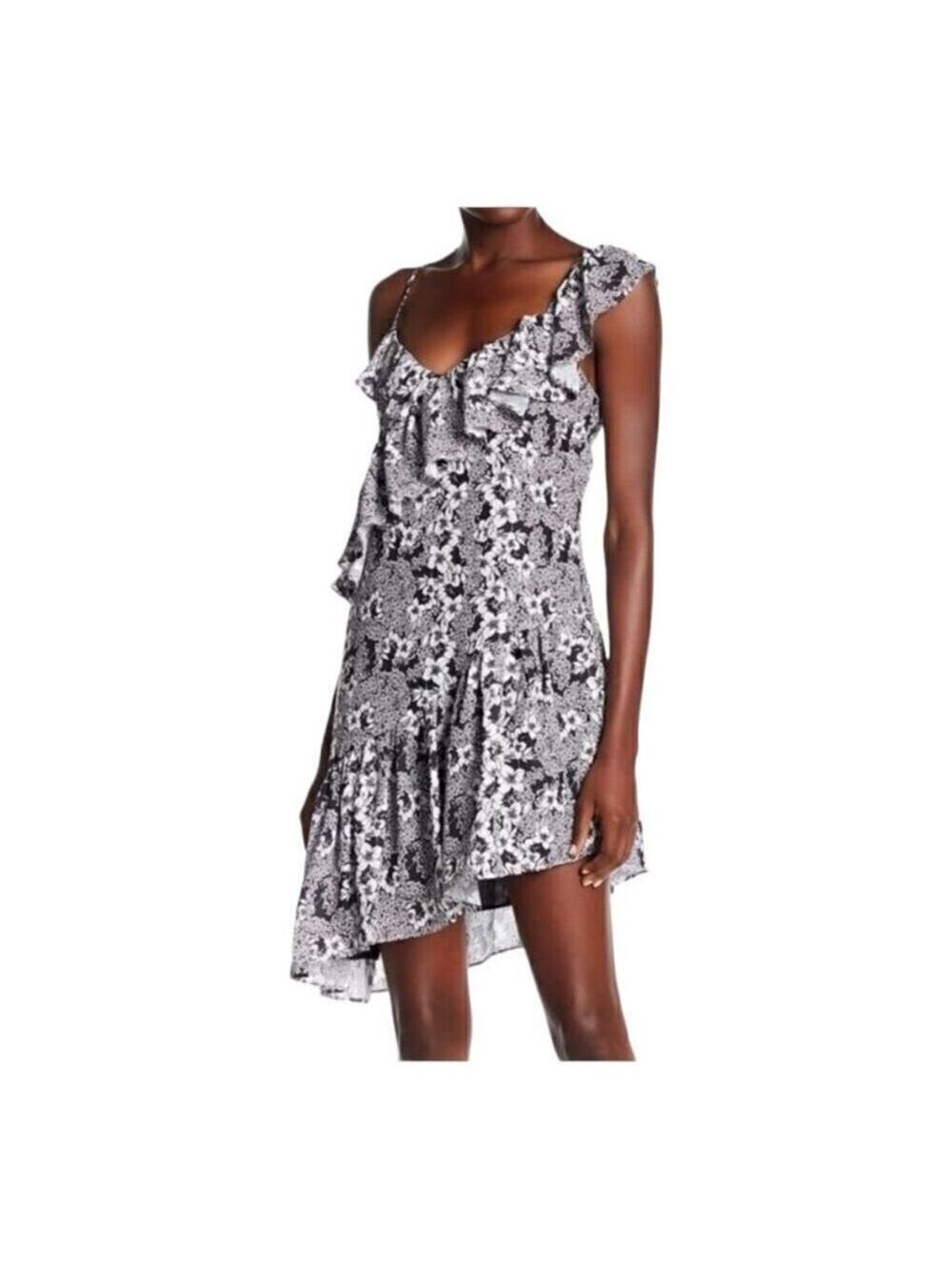 Parker Black and White Floral Ruffle One-Shoulder Sundress Size Large